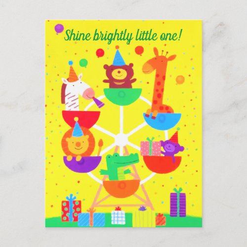 Cute Ferris Wheels Woodland Animals Announcement Postcard