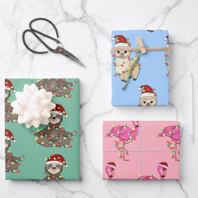 Cute Festive Animals Christmas Wrapping Paper Sheets (Front)