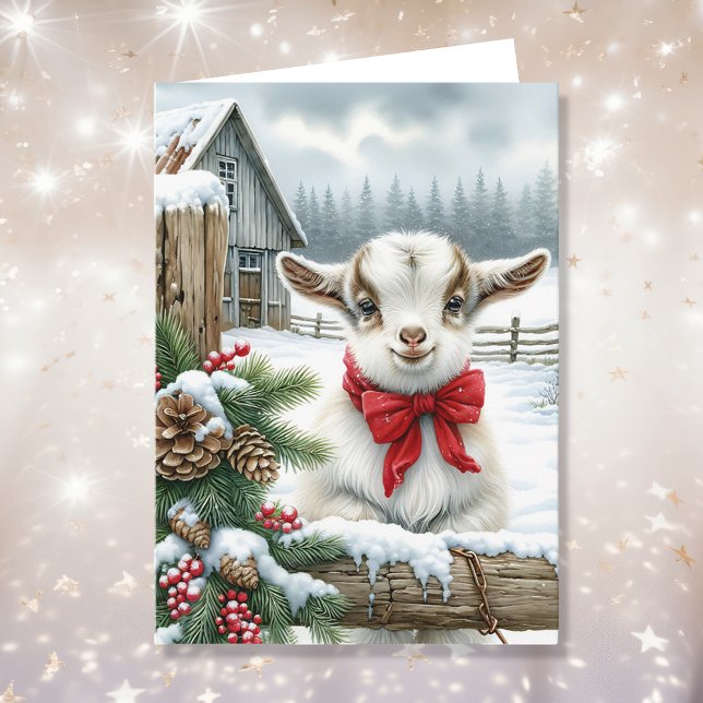 Cute Festive Baby Goat on the Farm Christmas Card (Creator Uploaded)