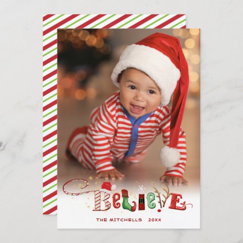 Cute Festive BELIEVE One Photo Christmas Spirit