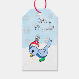 Cute Festive Blue Bird Holiday  Christmas Gift Tags