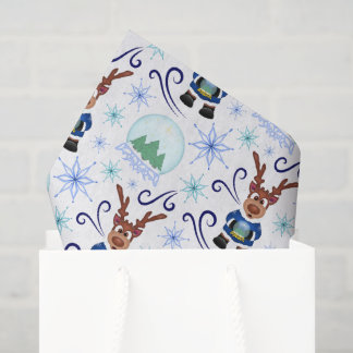 Cute Festive Blue Christmas Reindeer Tissue Paper