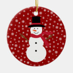 Cute Festive Cartoon Snowman Snowflakes &amp; Stars Ceramic Ornament at Zazzle