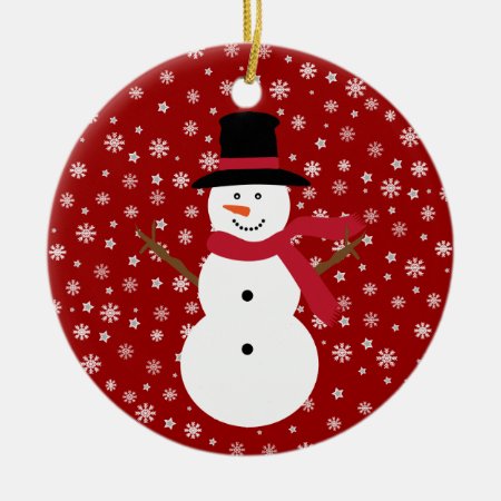 Cute Festive Cartoon Snowman Snowflakes & Stars Ceramic Ornament