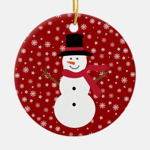 Cute Festive Cartoon Snowman Snowflakes  Stars Ceramic Ornament