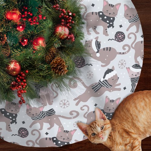 Cute Festive Cat Christmas Pattern Brushed Polyester Tree Skirt