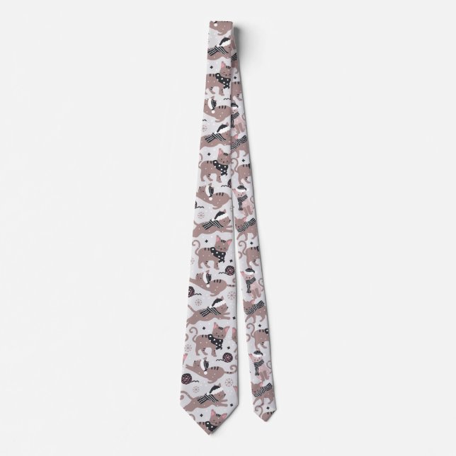 Cute Festive Cat Christmas Pattern Neck Tie (Front)