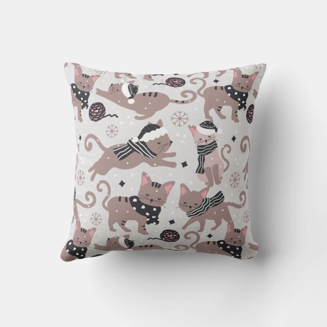Cute Festive Cat Christmas Pattern Throw Pillow (Back)