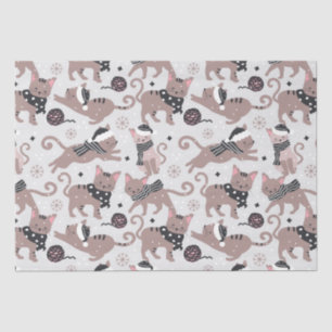 Cute Festive Cat Christmas Pattern Tissue Paper