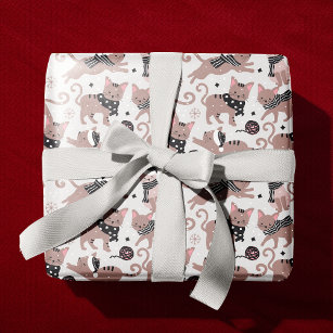 Cute Festive Cat Christmas Pattern Wrapping Paper