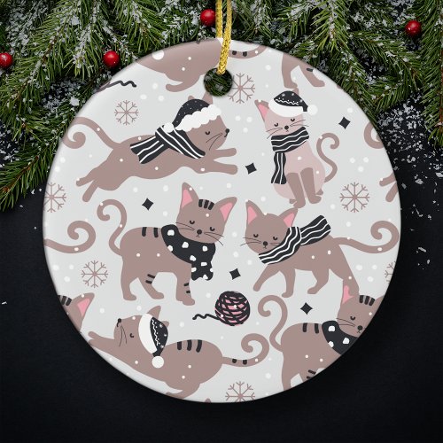 Cute Festive Cat Pattern Christmas Tree Ceramic Ornament