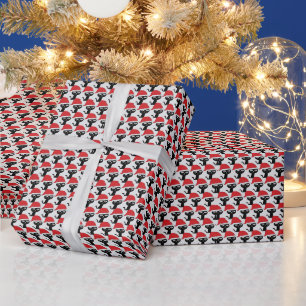 Cute Festive Cat with a Red Santa Hat Modern  Wrapping Paper