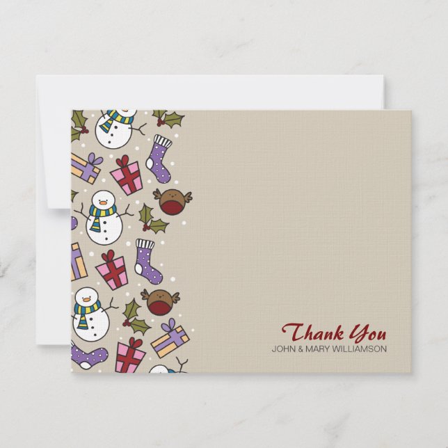 Cute Festive Characters Thank You Flat Note Card (Front)
