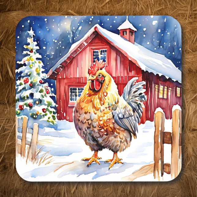 Cute Festive Chicken Christmas  Beverage Coaster (Creator Uploaded)