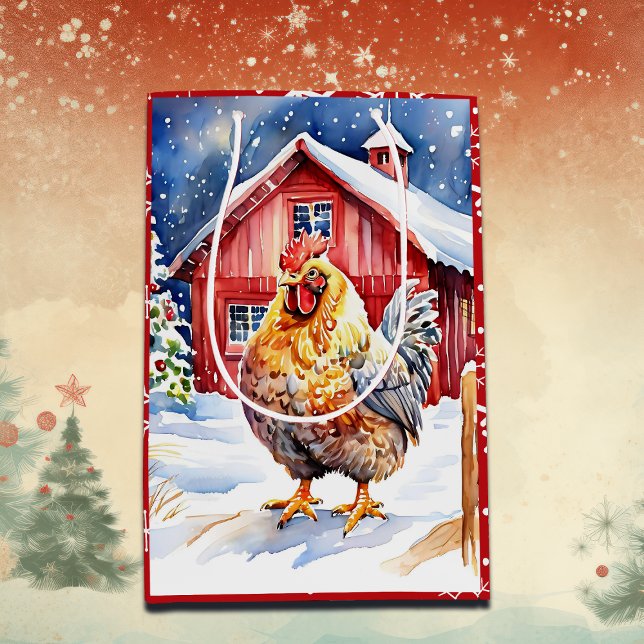Cute Festive Chicken Christmas  Medium Gift Bag (Creator Uploaded)
