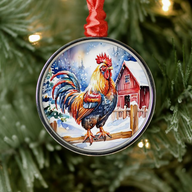Cute Festive Chicken Christmas  Metal Ornament (Tree)