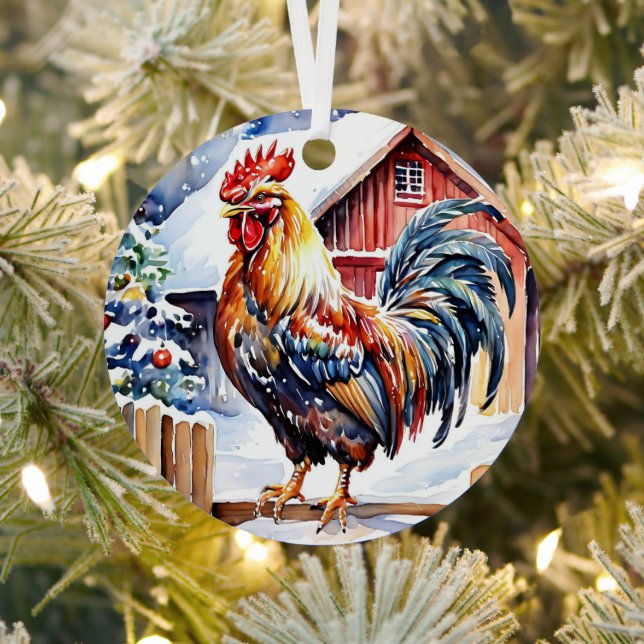 Cute Festive Chicken Christmas Personalized Metal Ornament (Insitu)