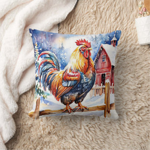 Cute Festive Chicken Christmas Throw Pillow