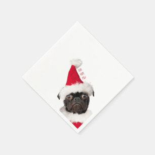 Cute Festive Christmas Black Pug Puppy Santa Napkins