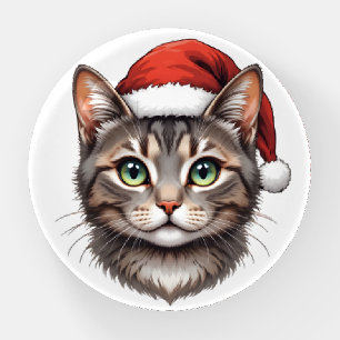 Cute Festive Christmas Cat with Santa Hat Paperweight
