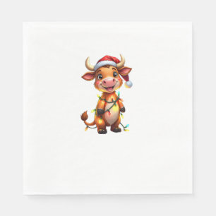 Cute Festive Christmas Cow with Holiday Lights Kid Napkins