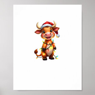 Cute Festive Christmas Cow with Holiday Lights Kid Poster