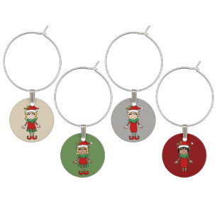 Cute Festive Christmas Elves Wine Charm