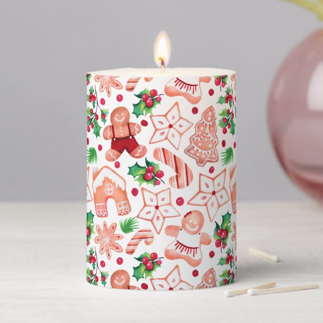Cute Festive Christmas Gingerbread Cookie Pillar Candle (In Situ)