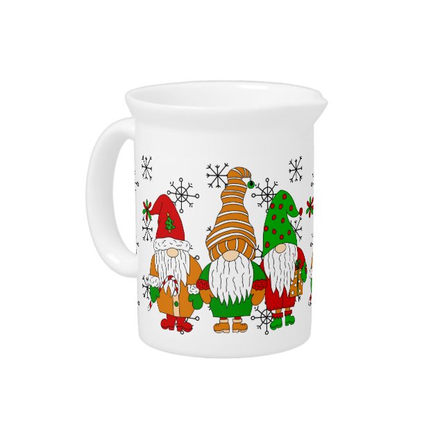  Cute Festive Christmas Gnomes  Beverage Pitcher (Left)
