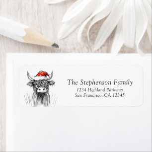 Cute Festive Christmas Highland Cow Return Address Label
