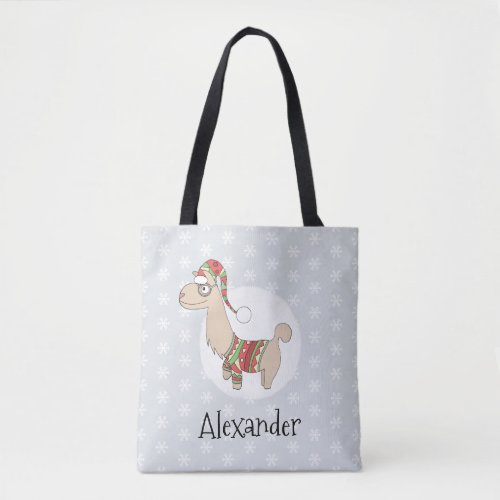 Cute Festive Christmas Holiday Llama Kids Tote Bag