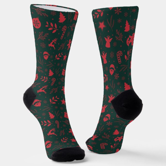 Cute Festive Christmas Holiday Socks (Angled)