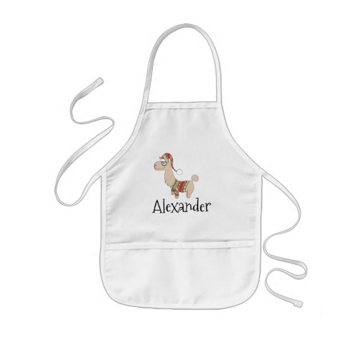 Cute Festive Christmas Llama and Name Kids Apron