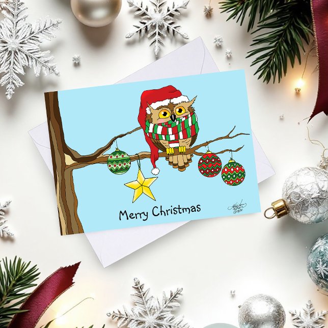 Cute Festive Christmas Owl Holiday Tree  Card (Creator Uploaded)