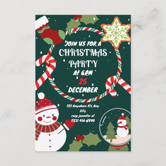 Cute Festive Christmas Party Invitation (Front)