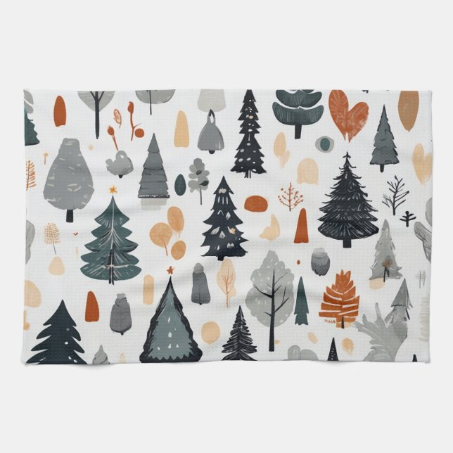 Cute Festive Christmas Tree Pattern Holiday  Kitchen Towel (Horizontal)