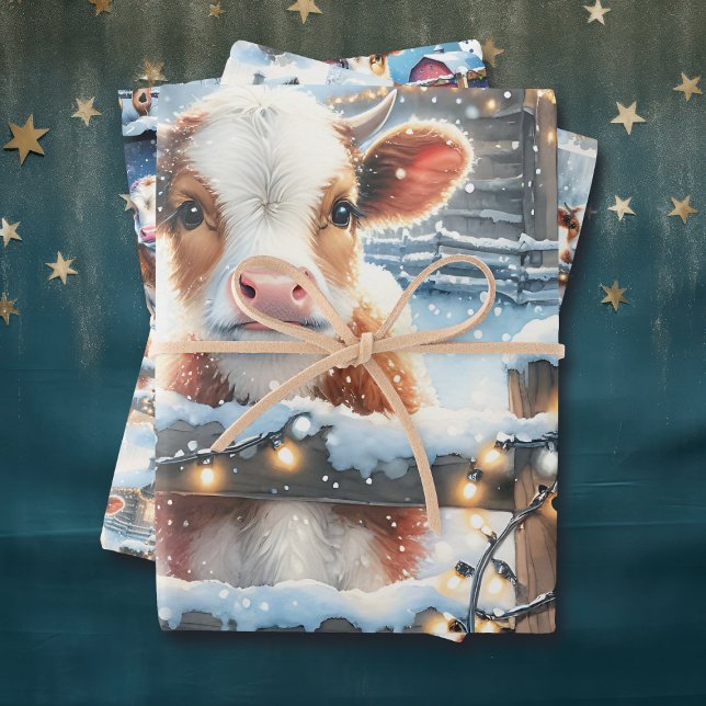 Cute Festive Country Cows Christmas Wrapping Paper Sheets (Creator Uploaded)