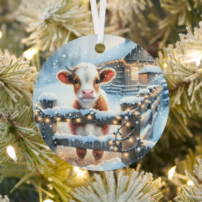 Cute Festive Cow Christmas Personalized Metal Ornament (Insitu)