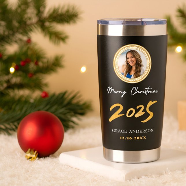 Cute Festive Custom Name Photo Christmas Gift  Insulated Tumbler (Creator Uploaded)