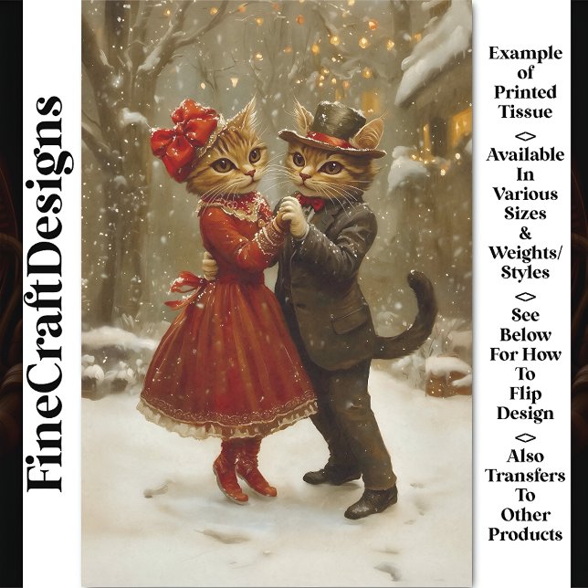 Cute Festive Dancing Cats In Snow BX4 Decoupage Tissue Paper (Creator Uploaded)