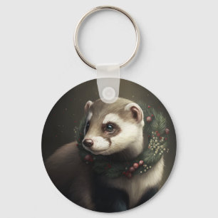 Cute Festive Ferret Keychain