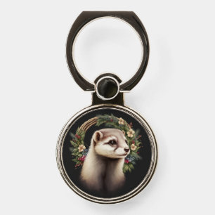 Cute Festive Ferret Phone Ring Stand
