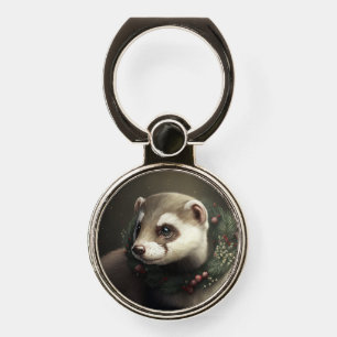 Cute Festive Ferret Phone Ring Stand