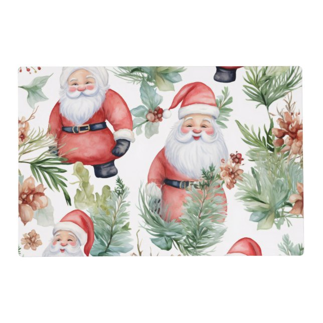 Cute Festive Floral Christmas Santa Placemat (Front)