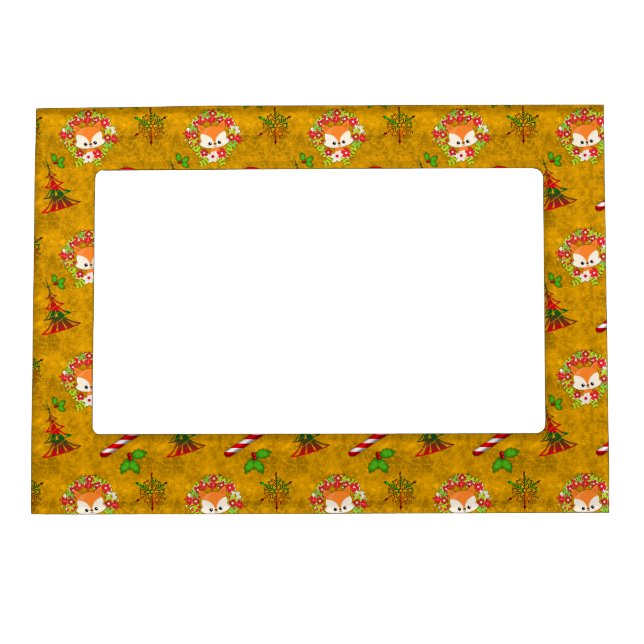 Cute Festive Fox Christmas Magnetic Frame (Front)