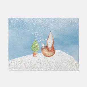 Cute Festive Fox Let it Snow Doormat