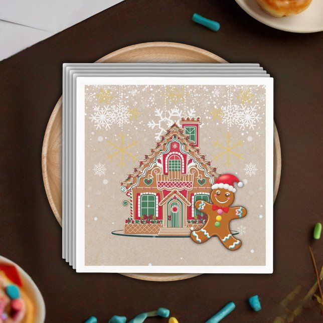 Cute Festive Gingerbread House Baby Shower Napkins (Creator Uploaded)