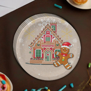 Cute Festive Gingerbread House Baby Shower Paper Plates