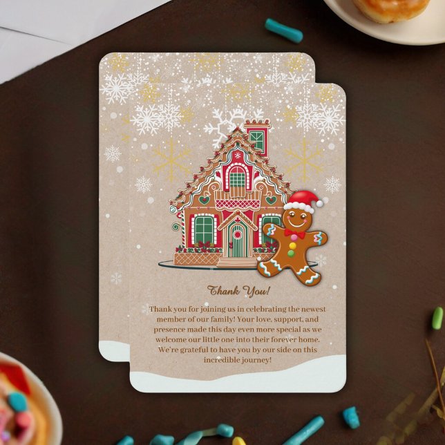 Cute Festive Gingerbread House Baby Shower Thank You Card (Creator Uploaded)