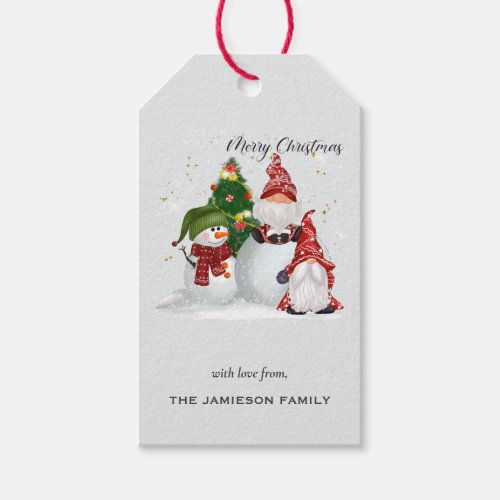 Cute Festive Gnomes and Snowman Merry Christmas  Gift Tags